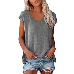 Tshirt Damen Einfarbig Bluse Kurzarm V-Ausschnitt T-Shirt Locker Frauen Oberteile Sommer Alltag Crop Top Sport T-Shirts Klamotten Teenager Mädchen Kleidung Y2k Sommerkleidung Elegant Bluse von Meggsnle