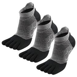 MeiKan Zehensocken, COOLMAX Laufsocken für Herren&Damen, 3 Paar Five Finger Sportsocken für Zehenschuh (44-47, Schwarz) von MeiKan