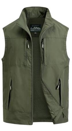 MeiLayM Herren Outdoor Weste Atmungsaktiv Anglerweste Sommer Schnelltrocknend Weste Vielen Taschen Weste Freizeit Ärmellos Jacke Camping Safari Fotografie Weste Grün,XXL von MeiLayM