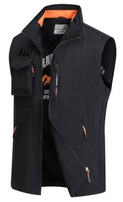 MeiLayM Herren Outdoor Weste Sommerzeit Anglerwesten mit Multi-Taschened Weste Schnelltrocknende Jagd Weste Leicht Atmungsaktiv Weste Ärmellose Jacke Lässige Jacken Tops Schwarz,3XL von MeiLayM