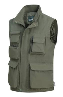 MeiLayM Herren Outdoor Weste mit Vielen Taschen Anglerweste Ärmellose Freizeit Weste Leicht Atmungsaktiv Weste Sommer schnelltrocknend Gilet Jagd Fotografie Sport Weste Armeegrün,M von MeiLayM