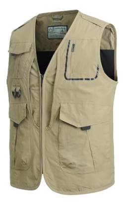 MeiLayM Herren Sommer Outdoor Weste Angeln Weste mit vielen praktischen Taschen Fotografie Jagd Wandern Weste Leicht Atmungsaktiv Ärmellos Jacke Khaki,XXL von MeiLayM