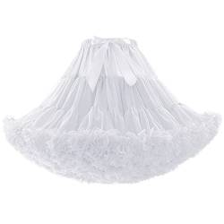 MeiLiMiYu Damen Petticoat Rock Erwachsene Puffy Tutu Rock Layered Ballett Tüll Pettiskirts Kleid Kostüm Unterrock, Weiß verlängert von MeiLiMiYu