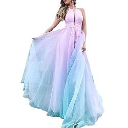 Hosenträgerkleider Für Damen – Sexy Abendkleid Mit Tiefem V-Farbverlauf, Langer Rock, Buntes, Ärmelloses Sommerkleid Mit Lockerer Taille Und Großem Swing-Kleid, Wie Abgebildet, XL von MeiLiSis