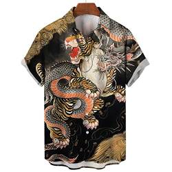 MeiLiSis Hawaiihemden Für Herren - Tiger-Drachen-Muster Sommer-Kurzarm-Tops Mit Tierdruck Lässige Übergroße Vintage-Kleidung Für Strandparty-Kostüme Wie Abgebildet, M von MeiLiSis