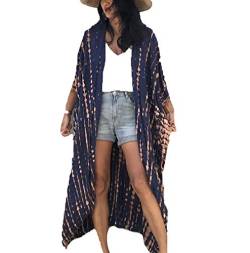 Bestyyou Damen Bedruckte Kimono Cardigan mit Krawatte Lange Robe Kleid Gürtel Bikini Badeanzug Cover Up Bademode, Druck 13, Einheitsgröße von MeiLing