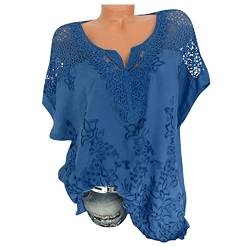 Damen Bluse Kurzarm T Shirt Tops Bunte Blumenmuster Druck mit Kragen Kurz Ärmel Tunika Lose Knöpfe Oberteile Tshirt Sommershirts Mode Lose V-Ausschnitte Elegant Damenblusen Hemdbluse von MeiLyviba