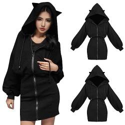 Damen Cat Ears Black Hoodie Langarm Kapuzenpullover Sweatshirt Hollow Out Gothic Tops Bluse Kawaii Clothes Gothic Kleidung Coole Klamotten für Jugendliche Mädchen von MeiLyviba