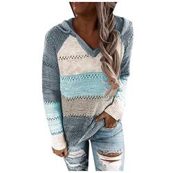 Damen Farbblock Kapuzenpullover Gestreift Hoodie Entspannt Sweatshirt Mit Kapuze Und Reißverschluss Strickjacke Herbst Winter Oversize Pullover Oberteile Leicht Kapuzenjacke Tunika Strickpullover von MeiLyviba