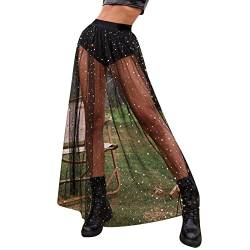 Glitzer Rock Damen Party Rock Mit Mesh Transparent Rock Mit Hose Drunter 2 In 1 Rock Strand Röcke Clubwear Festival Rave Outfit Tüllrock von MeiLyviba