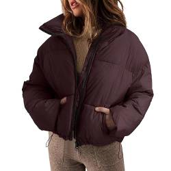 Kurze Daunenjacke Damen ohne Kapuze Leicht Zip Winter Schwarz Weiß Winterjacke Jacke Winterparka Übergangsmantel Parka Winterparka Stehkragen Steppjacke Softshelljacke Übergangsjacke Teenager Mädchen von MeiLyviba