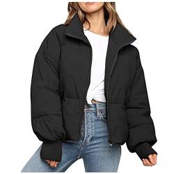 Kurze Daunenjacke Damen ohne Kapuze Leicht Zip Winter Schwarz Weiß Winterjacke Jacke Winterparka Übergangsmantel Parka Winterparka Stehkragen Steppjacke Softshelljacke Übergangsjacke Teenager Mädchen von MeiLyviba