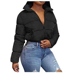 Kurze Daunenjacke Damen ohne Kapuze Leicht Zip Winter Schwarz Weiß Winterjacke Jacke Winterparka Übergangsmantel Parka Winterparka Stehkragen Steppjacke Softshelljacke Übergangsjacke Teenager Mädchen von MeiLyviba