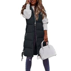 Lang Jacke Weste Damen, Daunenweste mit Kapuze Winter Warm Longweste Ärmellose Lange Steppweste Leicht Winterjacke Winterweste Daunenmantel Daunenjacke Outdoor Puffer Jacke Mäntel Winterweste M von MeiLyviba