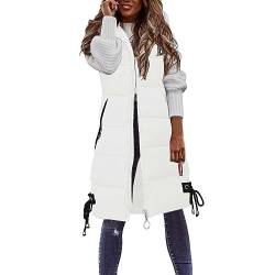 Lang Jacke Weste Damen, Daunenweste mit Kapuze Winter Warm Longweste Ärmellose Lange Steppweste Leicht Winterjacke Winterweste Daunenmantel Daunenjacke Outdoor Puffer Jacke Mäntel Winterweste von MeiLyviba