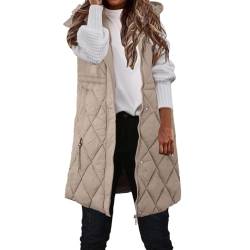 Lang Jacke Weste Damen, Daunenweste mit Kapuze Winter Warm Longweste Ärmellose Lange Steppweste Leicht Winterjacke Winterweste Daunenmantel Daunenjacke Outdoor Puffer Jacke Mäntel Winterweste von MeiLyviba