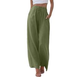 Linen Pants Women-Damen Musselin Hosen Sommer Leinen Leicht Casual Locker Leinenhose Freizeithose Palazzo Hose Weite Leg Hose Sommerhose Hohe Taille Mit Tunnelzug Und Taschen Stoffhose Strandhose von MeiLyviba