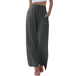 Linen Pants Women-Damen Musselin Hosen Sommer Leinen Leicht Casual Locker Leinenhose Freizeithose Palazzo Hose Weite Leg Hose Sommerhose Hohe Taille Mit Tunnelzug Und Taschen Stoffhose Strandhose von MeiLyviba