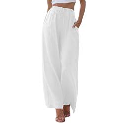 Linen Pants Women-Damen Musselin Hosen Sommer Leinen Leicht Casual Locker Leinenhose Freizeithose Palazzo Hose Weite Leg Hose Sommerhose Hohe Taille Mit Tunnelzug Und Taschen Stoffhose Strandhose von MeiLyviba