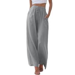 Linen Pants Women-Damen Musselin Hosen Sommer Leinen Leicht Casual Locker Leinenhose Freizeithose Palazzo Hose Weite Leg Hose Sommerhose Hohe Taille Mit Tunnelzug Und Taschen Stoffhose Strandhose von MeiLyviba