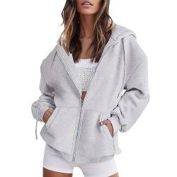 MeiLyviba Damen Kapuzenjacke Kapuzenpullover Vintage Oversize Sweatjacke Sweatshirt College Jacke Übergangsjacke Zip Hoodie Hoody Mit Kapuze Kapuzenjacke Y2K Teenager Mädchen Kaputzenpullis von MeiLyviba