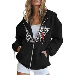 MeiLyviba Damen Kapuzenjacke Kapuzenpullover Vintage Oversize Sweatjacke Sweatshirt College Jacke Übergangsjacke Zip Hoodie Hoody Mit Kapuze Kapuzenjacke Y2K Teenager Mädchen Kaputzenpullis von MeiLyviba