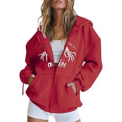 MeiLyviba Damen Kapuzenjacke Kapuzenpullover Vintage Oversize Sweatjacke Sweatshirt College Jacke Übergangsjacke Zip Hoodie Hoody Mit Kapuze Kapuzenjacke Y2K Teenager Mädchen Kaputzenpullis von MeiLyviba