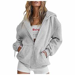 MeiLyviba Damen Kapuzenjacke Kapuzenpullover Vintage Oversize Sweatjacke Sweatshirt College Jacke Übergangsjacke Zip Hoodie Hoody Mit Kapuze Kapuzenjacke Y2K Teenager Mädchen Kaputzenpullis von MeiLyviba