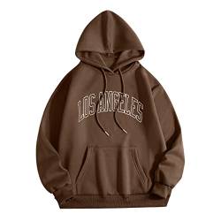 MeiLyviba Herren Hoodie Pullover Mit Kapuze Kapuzenpullover Für Männer Damen L Los Angel Männer Brief Grafik Kapuzendruck Rundhals Langarm Unisex Sweatshirt Tops Oversized Mit Tasche Streetwear Hoody von MeiLyviba