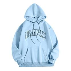 MeiLyviba Herren Hoodie Pullover Mit Kapuze Kapuzenpullover Für Männer Damen L Los Angel Männer Brief Grafik Kapuzendruck Rundhals Langarm Unisex Sweatshirt Tops Oversized Mit Tasche Streetwear Hoody von MeiLyviba