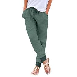 MeiLyviba Sommerhose Damen Leicht Sommer Casual Baumwolle Leinen Stoffhose Einfarbig Freizeithose Stretch Leinenhose Straight Leg Hose und Taschen Haremshose Luftig Musselin Chino Hose von MeiLyviba