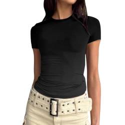Skims Damen T-Shirt Slim Fit Y2K Oberteile Sexy Cropped Sommer Tops Basic Tee Rundhals Crop Top Einfarbig Kurzarm T Shirt von MeiLyviba