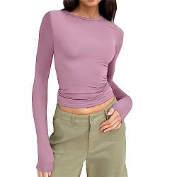 Skims Langarmshirt Slim Fit Damen Y2K Oberteile Langarm Shirts Rundhals Cropped Tee Einfarbig Basic Crop Tops Casual Athletisches Top Teenager Streetwear V Ausschnitt Vintage Clothes Stockholm Style von MeiLyviba