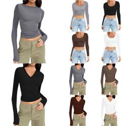 Skims Langarmshirt Slim Fit Damen Y2K Oberteile Langarm Shirts Rundhals Cropped Tee Einfarbig Basic Crop Tops Casual Athletisches Top Teenager Streetwear V Ausschnitt Vintage Clothes Stockholm Style von MeiLyviba