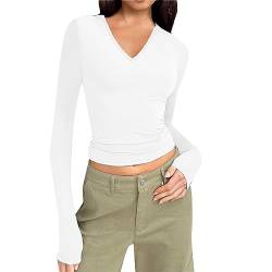 Skims Langarmshirt Slim Fit Damen Y2K Oberteile Langarm Shirts Rundhals Cropped Tee Einfarbig Basic Crop Tops Casual Athletisches Top Teenager Streetwear V Ausschnitt Vintage Clothes Stockholm Style von MeiLyviba