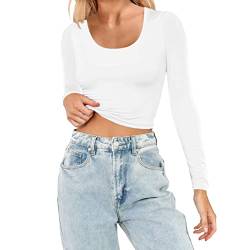 Skims Langarmshirt Slim Fit Damen Y2K Oberteile Langarm Shirts Rundhals Cropped Tee Einfarbig Basic Crop Tops Casual Athletisches Top Teenager Streetwear V Ausschnitt Vintage Clothes Stockholm Style von MeiLyviba