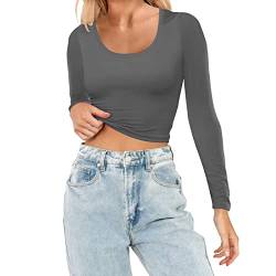 Skims Langarmshirt Slim Fit Damen Y2K Oberteile Langarm Shirts Rundhals Cropped Tee Einfarbig Basic Crop Tops Casual Athletisches Top Teenager Streetwear V Ausschnitt Vintage Clothes Stockholm Style von MeiLyviba