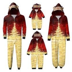 Weihnachten Pyjama Familien Damen Herren Kinder Jumpsuit Kuschelig Hoodie mit Reißverschluss Kapuze Rentier Weihnachts Schlafanzug Set Einteiler Nachtwäsche Overall Hausanzug für die ganze Familie S von MeiLyviba