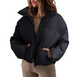 Winterjacke Teenager Mädchen Kurz Daunenjacke Leicht Winter Schwarz Warm Mit Reißverschluss Damen Steppjacke Jacke Übergangsjacke Gefüttert Stehkragen Vintage Wintermantel Winterparka Felljacke von MeiLyviba