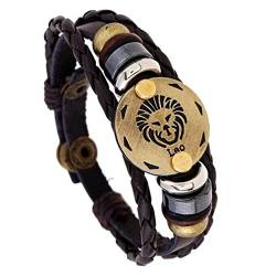 MeiPing 12 Tierkreis Sternzeichen Horoskop Charms Druckknopf Armreif -Schmuck Herren Damen Armband - Leder Legierung von MeiPing