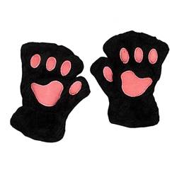 MeiPing Halbhandschuhe Fingerlos - Handschuhe Damen Mädchen - Plüsch Halb Handschuhe Dicken Warmen Fingerhandschue - Tier Bär Katze Krallen Winterhandschuhe von MeiPing