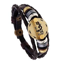 MeiPing Schmuck Herren Damen Fische Armband - 12 Tierkreis Sternzeichen Horoskop Charms Druckknopf Armreif -Leder Legierung von MeiPing