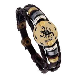 MeiPing Schmuck Herren Damen Jungfrau Armband - 12 Tierkreis Sternzeichen Horoskop Charms Druckknopf Armreif - Leder Legierung von MeiPing