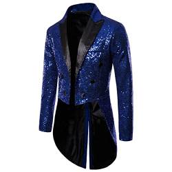 Meicywybb Herren Glänzende Pailletten Smoking Jacke Anzug Funkelnde Frack Blazer Langarm Revers Glitzer Strickjacke für Party (Dark Blue, X-Large) von Meicywybb