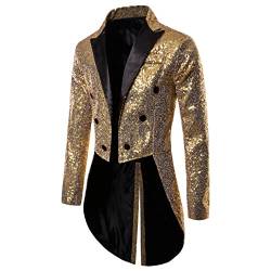 Meicywybb Herren Glänzende Pailletten Smoking Jacke Anzug Funkelnde Frack Blazer Langarm Revers Glitzer Strickjacke für Party (Golden, Large) von Meicywybb