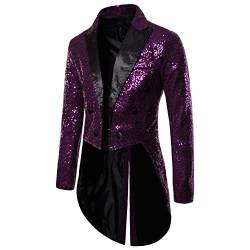 Meicywybb Herren Glänzende Pailletten Smoking Jacke Anzug Funkelnde Frack Blazer Langarm Revers Glitzer Strickjacke für Party (Purple, Large) von Meicywybb