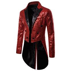 Meicywybb Herren Glänzende Pailletten Smoking Jacke Anzug Funkelnde Frack Blazer Langarm Revers Glitzer Strickjacke für Party (Red, Small) von Meicywybb