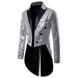 Meicywybb Herren Glänzende Pailletten Smoking Jacke Anzug Funkelnde Frack Blazer Langarm Revers Glitzer Strickjacke für Party (Silver, Large) von Meicywybb