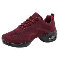 Damen Jazzschuhe Atmungsaktiv Tanzschuhe rutschfeste Geteilte Sohle Sneaker Fersenschuhe Leichte Plattform Schuhe Red 37 von Meidiastra