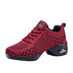 Damen Mesh Geteilte Sohle Jazzschuhe Lace Up Tanzschuhe Modern Tanzsneaker Atmungsaktiv Straßenschuhe Fitness Wanderschuhe Red 36 von Meidiastra